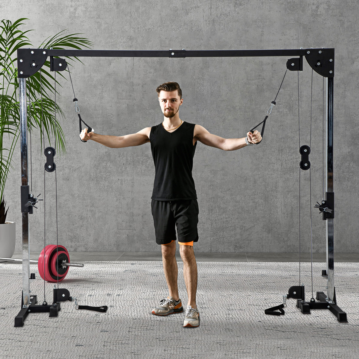 Crossover-fitnessrek, kabeltreksysteem, voor 1 of 2 personen, staal, kunststof, zwart (2)