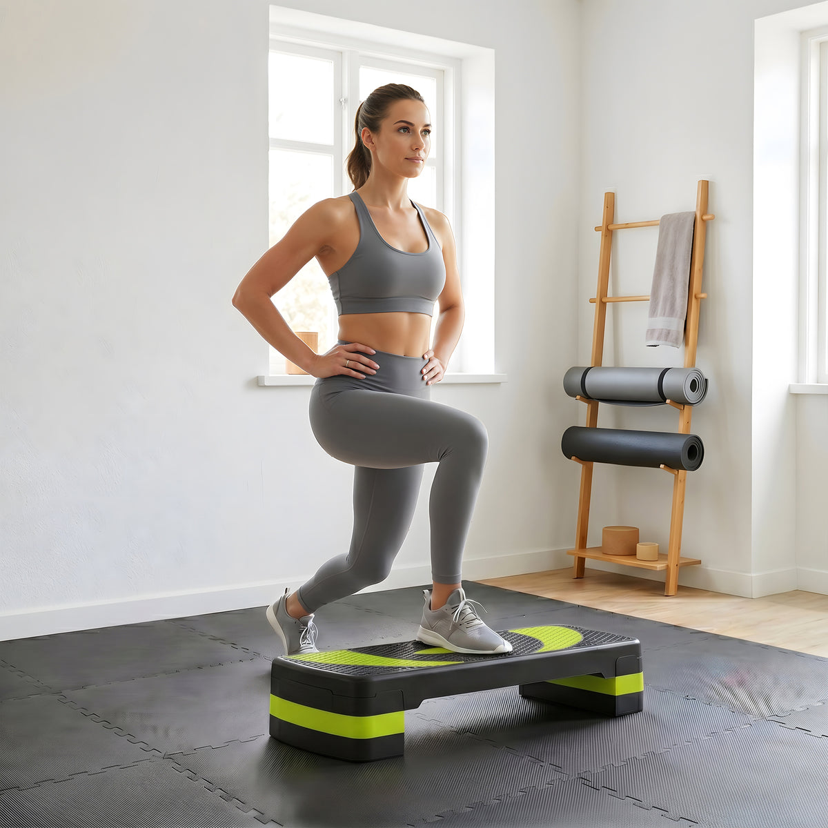 Aerobic-stepper, in hoogte verstelbaar, voor binnen en buiten, belastbaar tot 150 kg, 80 x 31 x 10-20 cm, groen (2)