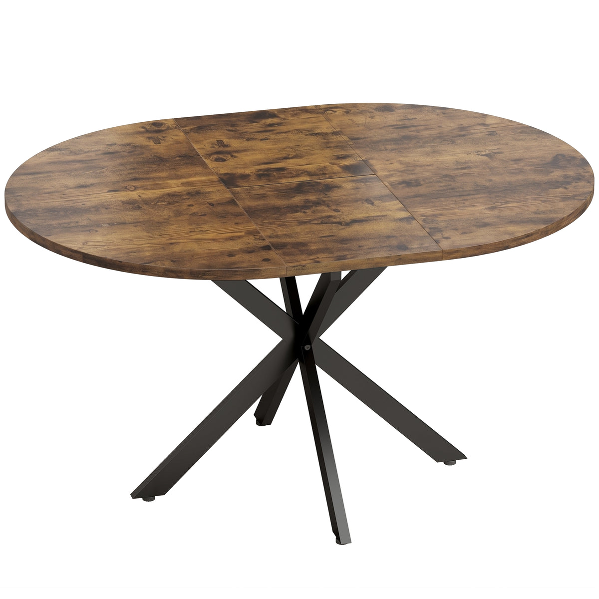 Uitschuifbare eettafel voor 4–6 personen, keukentafel in industriële look met spinpoot, rustiek bruin