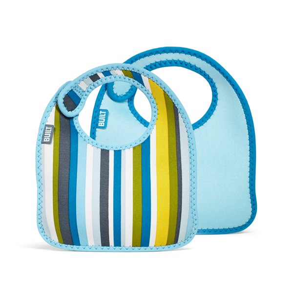 BUILT Mess Mate set van 2 slabbetjes (Babyblauw gestreept)