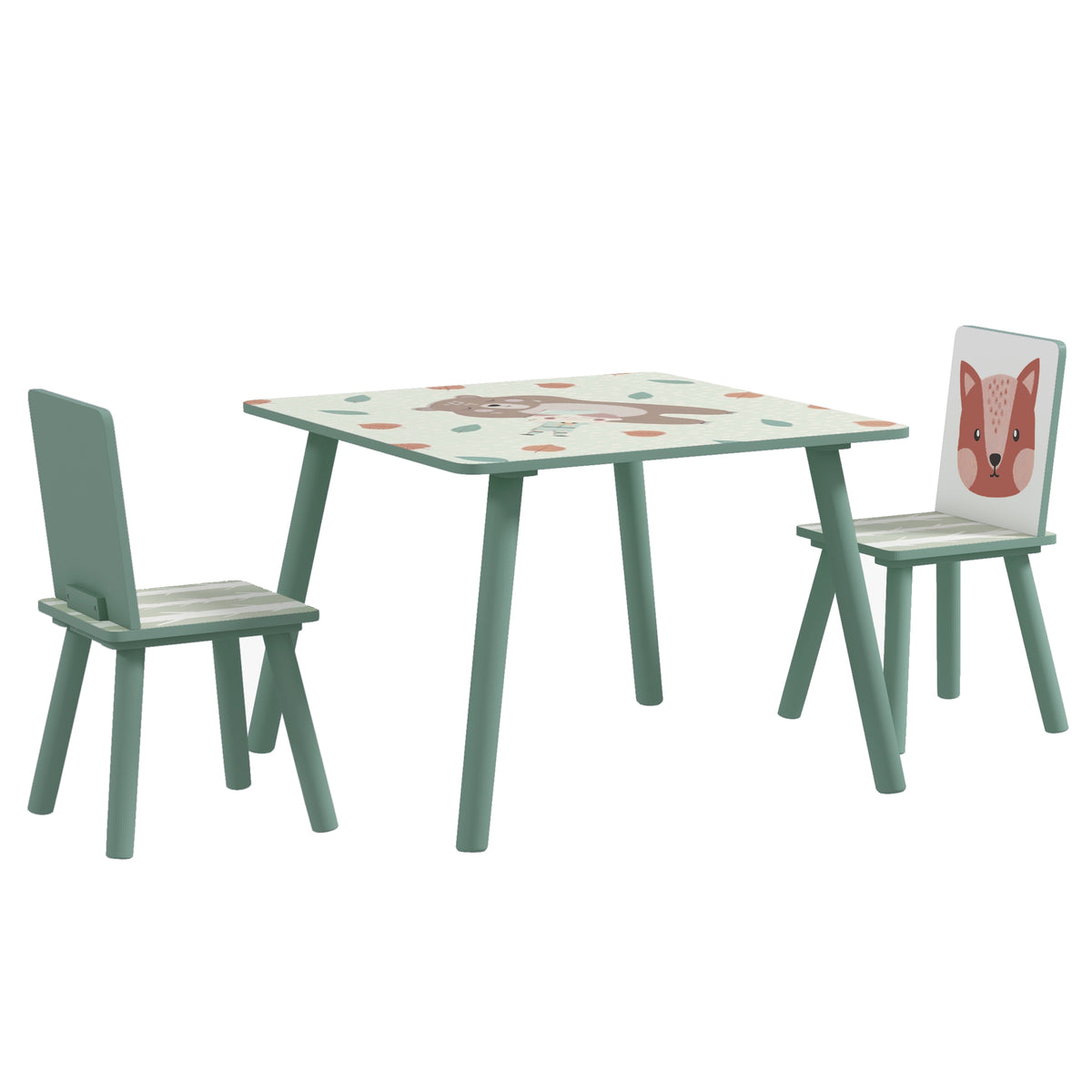 Kinderzitgroep 3-8 jaar, 1 tafel & 2 stoelen, schattig diermotief, groen