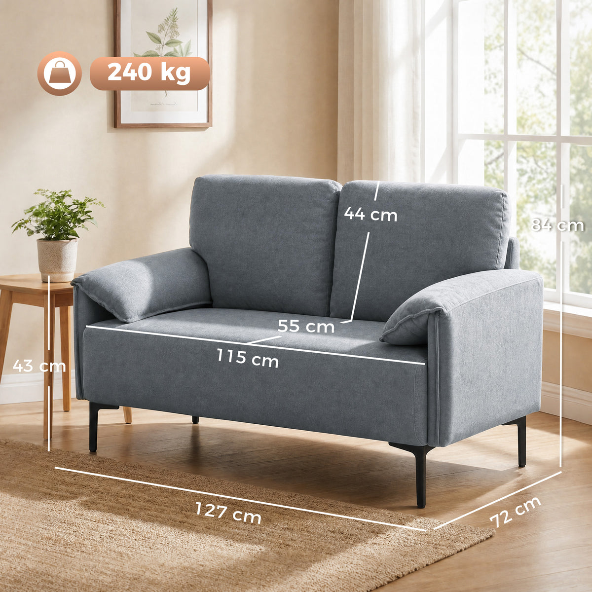2-zitsbank, dikke kussens, fluweelzachte bekleding, gestoffeerde bank, zwart (3)