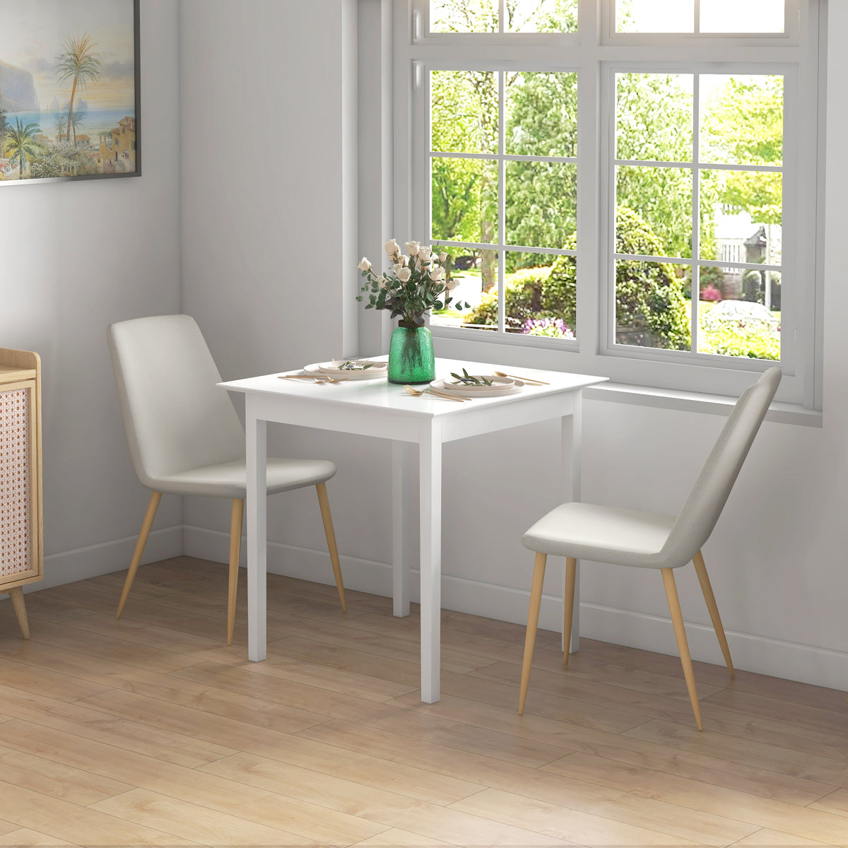 Keukentafel eettafel vierkante tafel, modern design, 75 cm x 75 cm x 76 cm, wit (2)