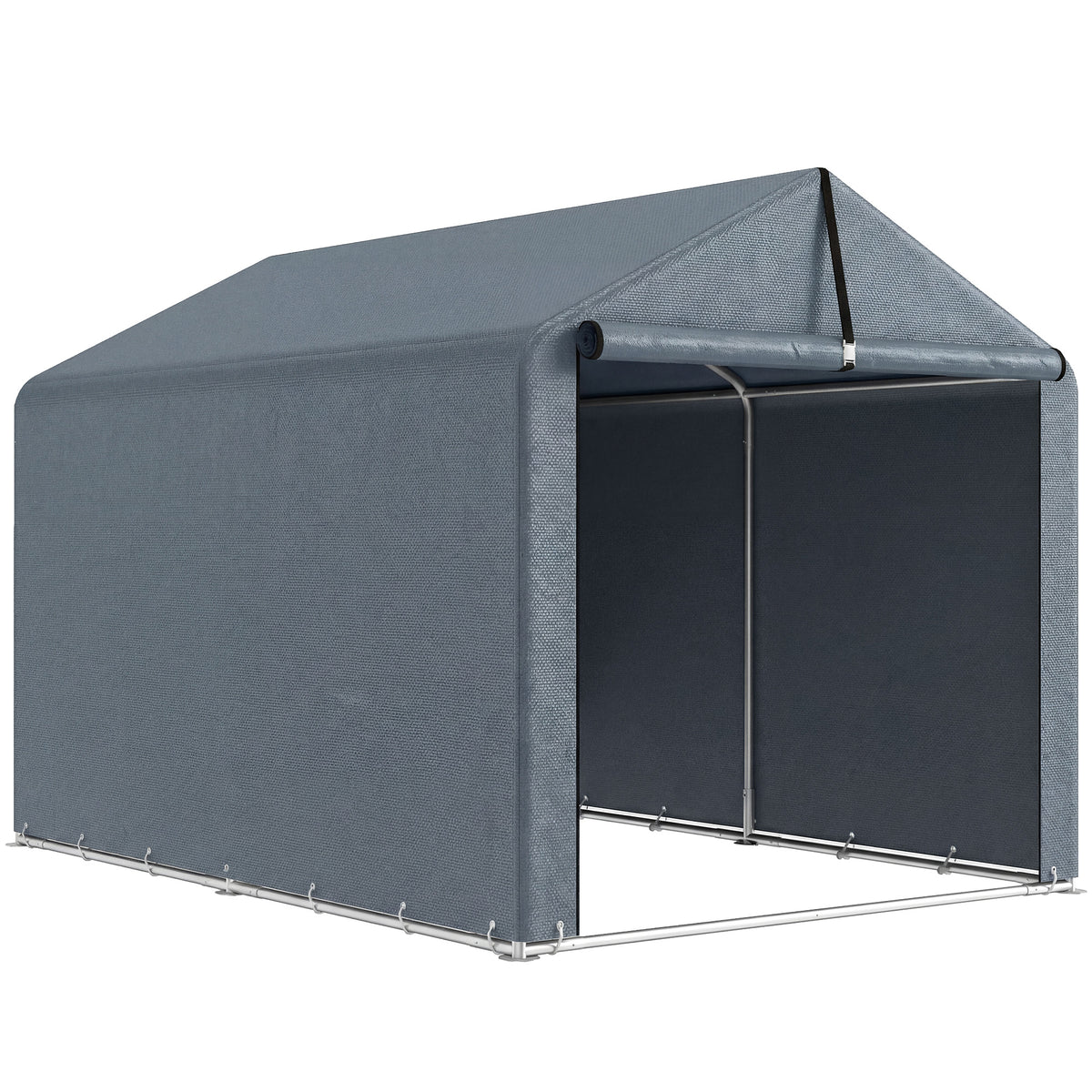 Garagetent 2,2 x 1,6 m waterdicht gereedschapstent met roldeur zadel dak stalen frame, UV-bestendig donkergrijs