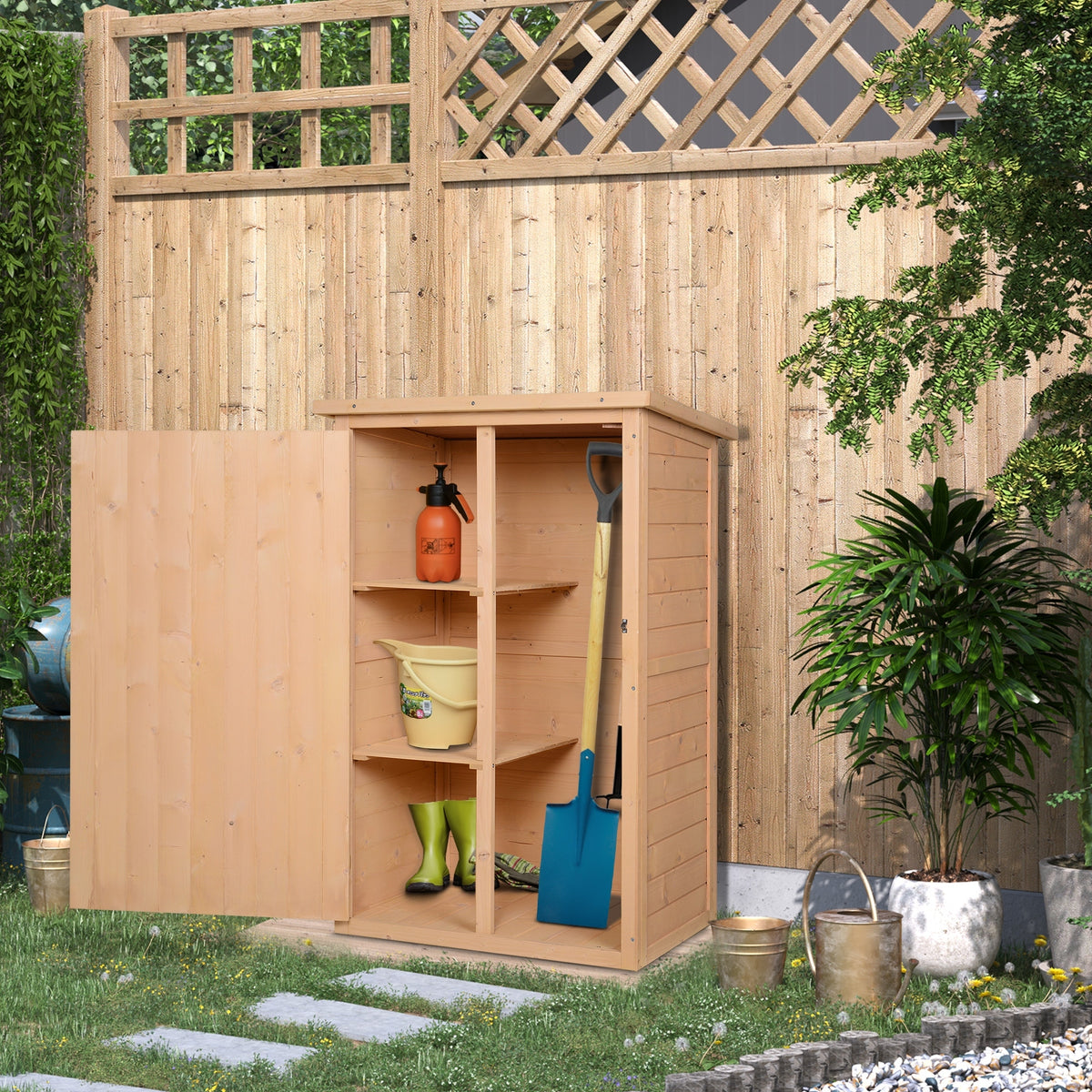 Gereedschapsschuur met legplanken weerbestendig 75 x 56 x 115cm natuurhout (2)