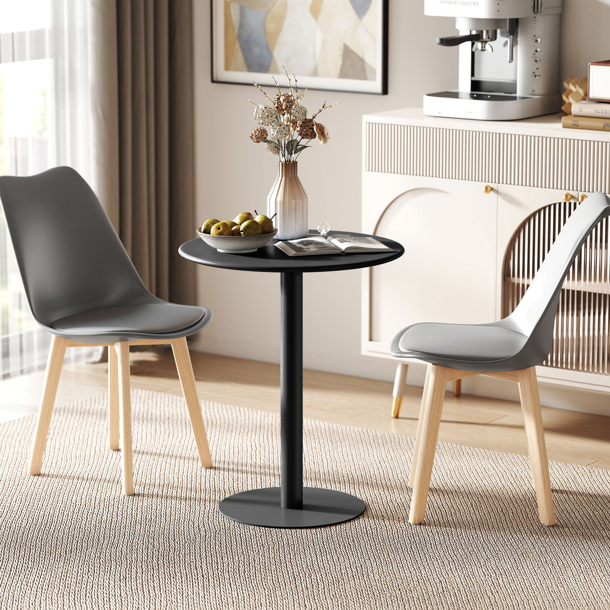Ronde eettafel voor 2 personen, staal, voor binnen en buiten, zwart (2)