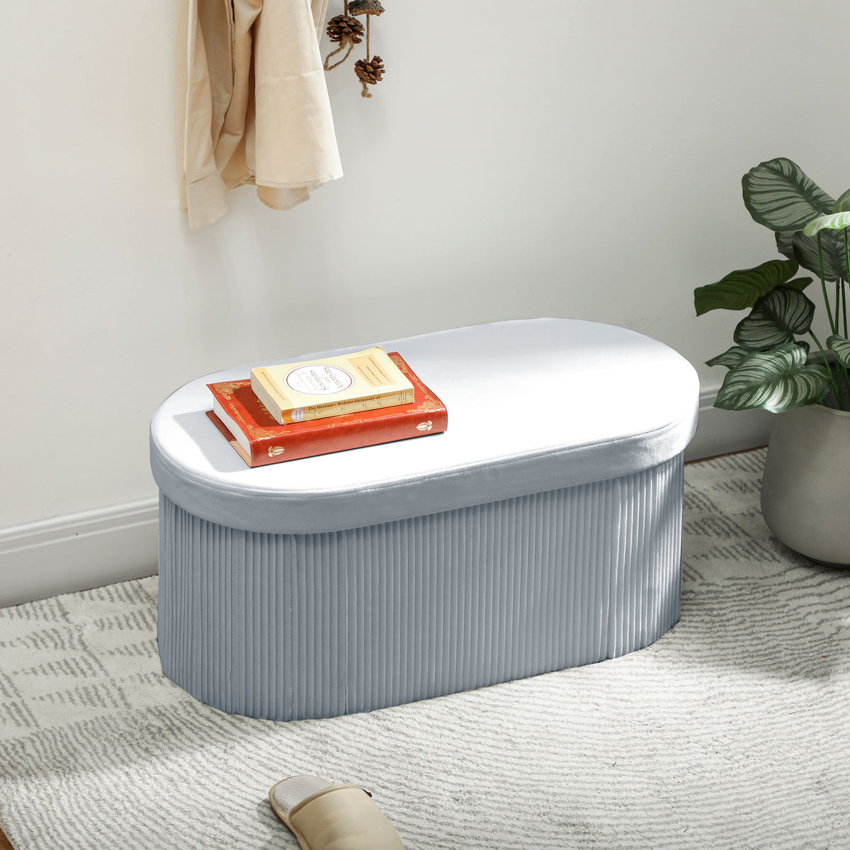 Opbergbank opvouwbaar, gestoffeerde bank met fluweel-look voor woonkamer 76 x 38 x 35 cm donkergrijs (2)