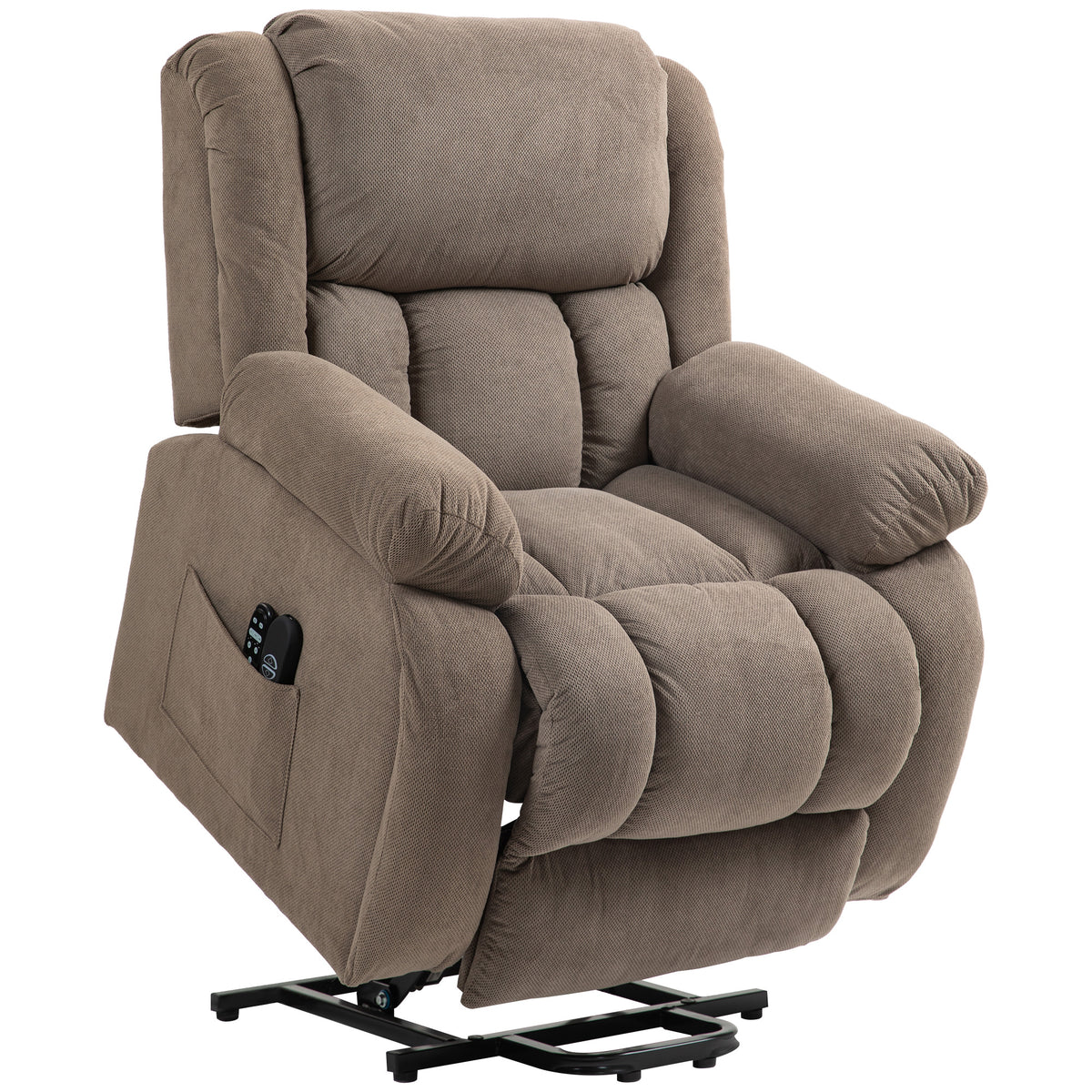 Relaxfauteuil met massage- en warmtefunctie, elektrische sta-opstoel, afstandsbediening, zijvakken, lichtbruin