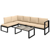 4-delige tuinmeubelset, bankset met 2 tweezitsbanken, armloze stoel, salontafel, voor balkon, kaki