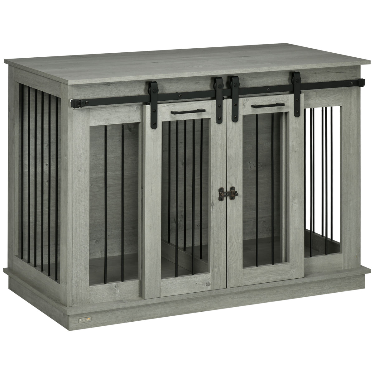 Hondenbench met 2 deuren, hondenkooi, transportbox voor honden, rustiek design, afsluitbaar, grijs