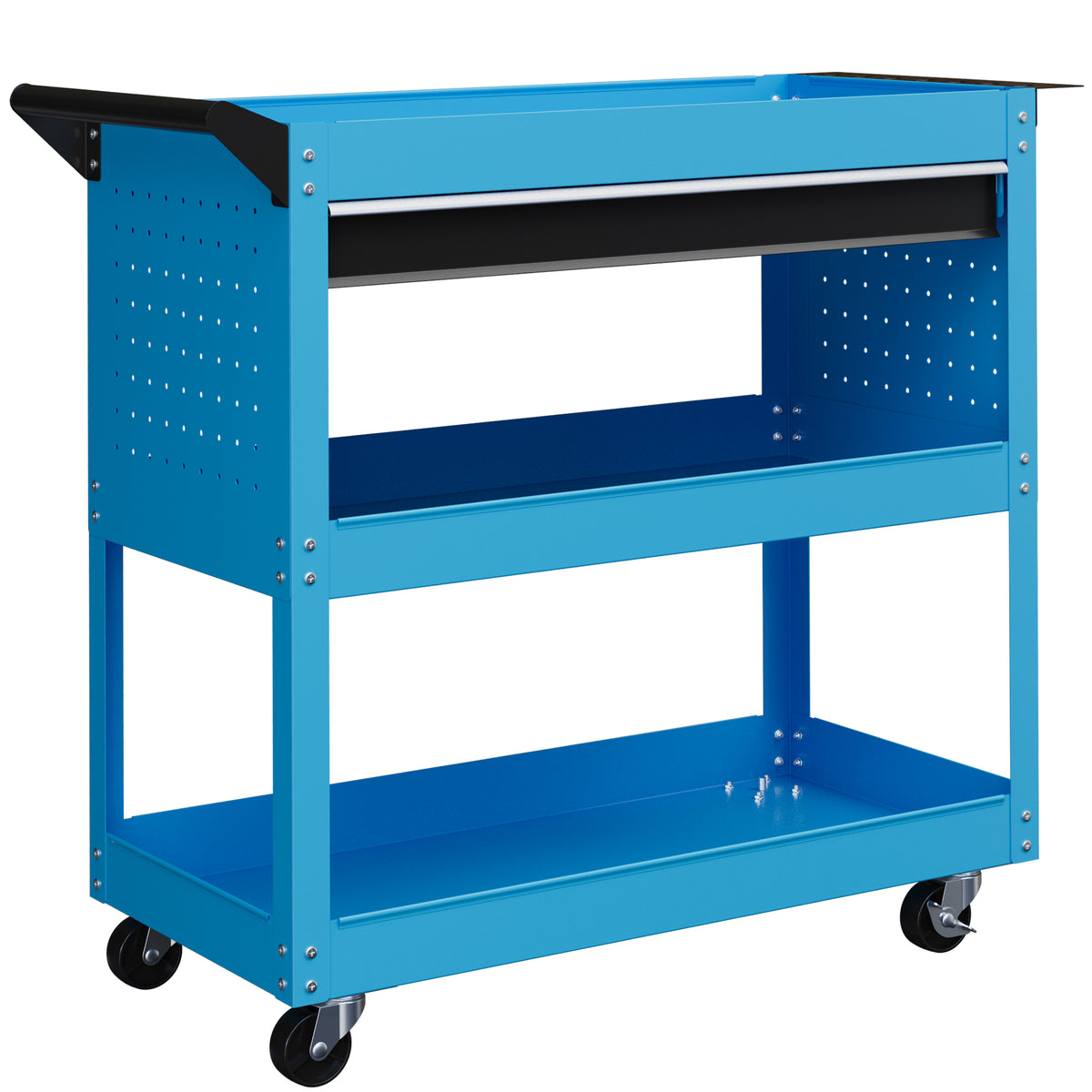 Gereedschapskoffer gereedschapstrolley gereedschapsbox, 3 niveaus, 4 wielen, 82 cm x 35 cm x 76 cm, blauw