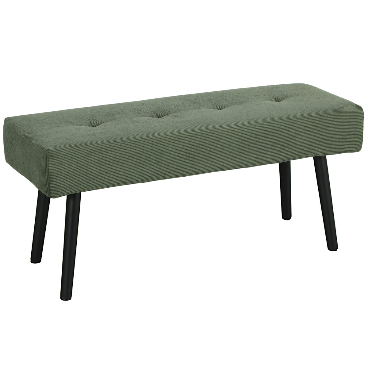 Gestoffeerde bank met ribfluwelen bekleding, bedbank met metalen poten, schoenenbank 100 x 36 x 45 cm groen