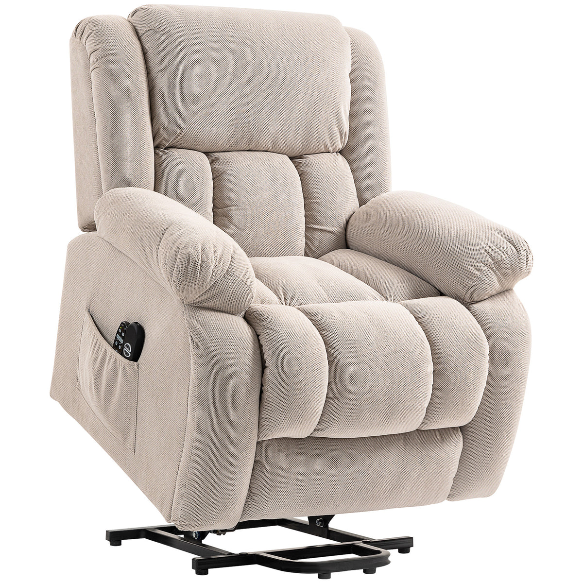 Relaxfauteuil met massage- en warmtefunctie, elektrische sta-opstoel, afstandsbediening, zijvakken, beige