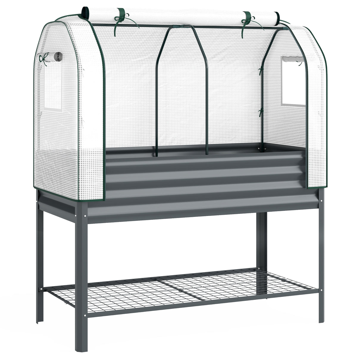 Verhoogd plantenbed met kweekkasopzetstuk van metaal, plantenbak met broeikas en opbergvak, verhoogd 120 x 55 x