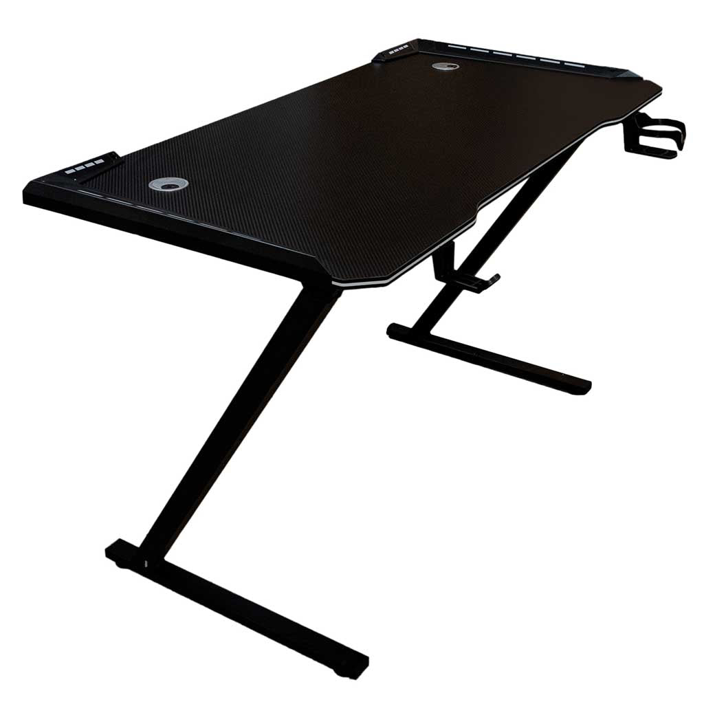 IKONKA HOME Gaming-Schreibtisch mit LED-RGB-Beleuchtung und PC-Halterungen für Gamer, 120 x 60 cm – Produktabbildung 2