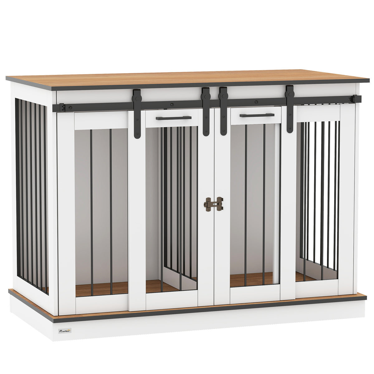 Hondenbench met 2 deuren, hondenkooi, transportbox voor honden, rustiek design, afsluitbaar, wit