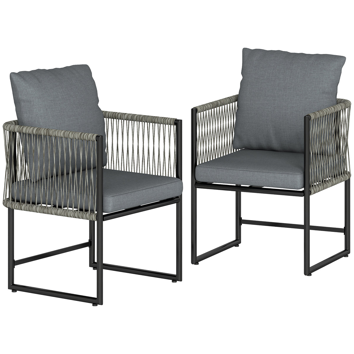 Tuinstoel 2-delige set weerbestendige tuinstoelen van staal PE-rotan met kussens armleuning rugleuning 52x52x66