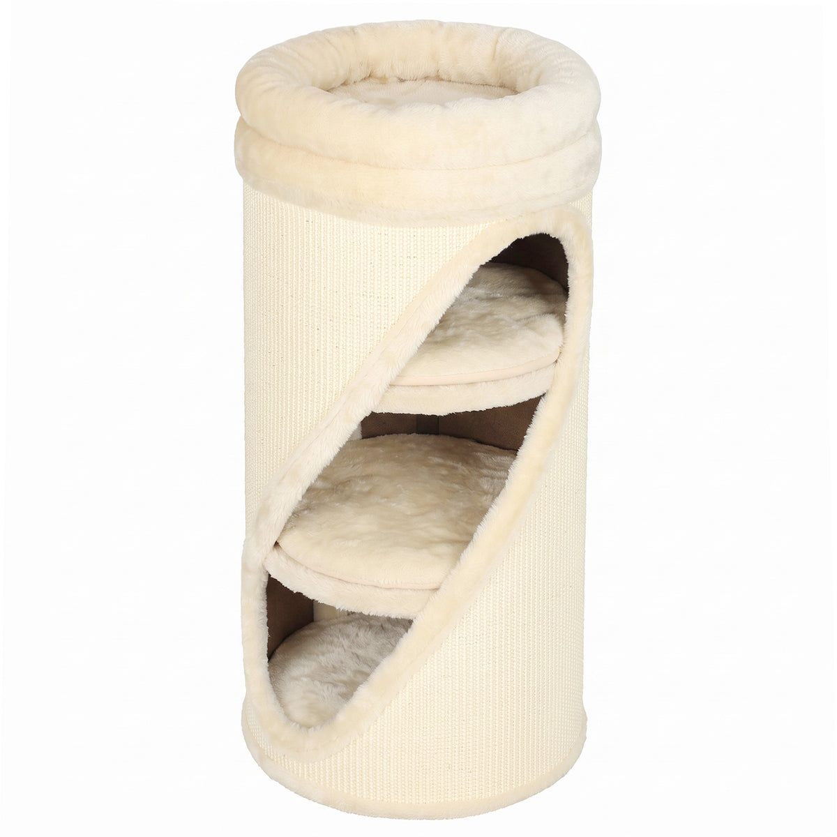 Krabton 75 cm hoog Ø 35 cm 4-traps kattenton met 3 holen, afneembaar wasbaar pluche bed sisal-kraboppervlak