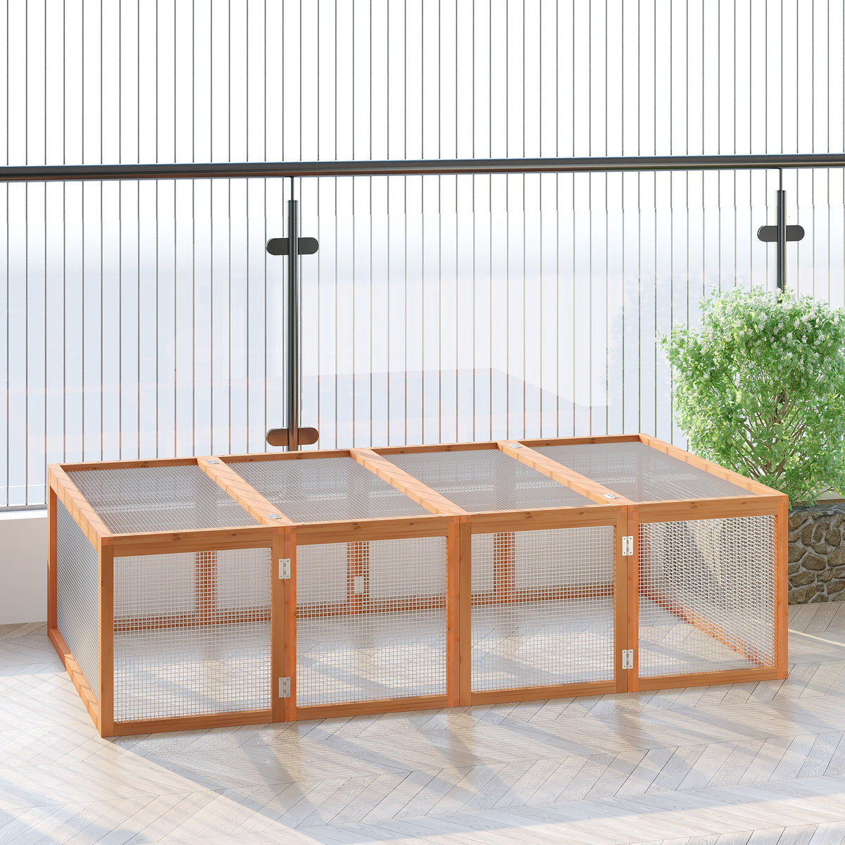 Konijnenhok konijnenstal van hout winterbestendig konijnenkooi met opklapbaar dak 181x100x48 cm klein (2)
