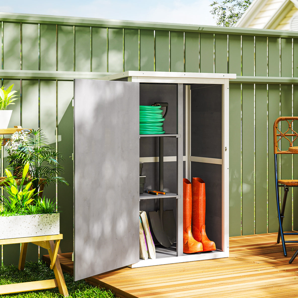 Gereedschapsschuur met legplanken weerbestendig 75 x 56 x 115cm grijs (2)