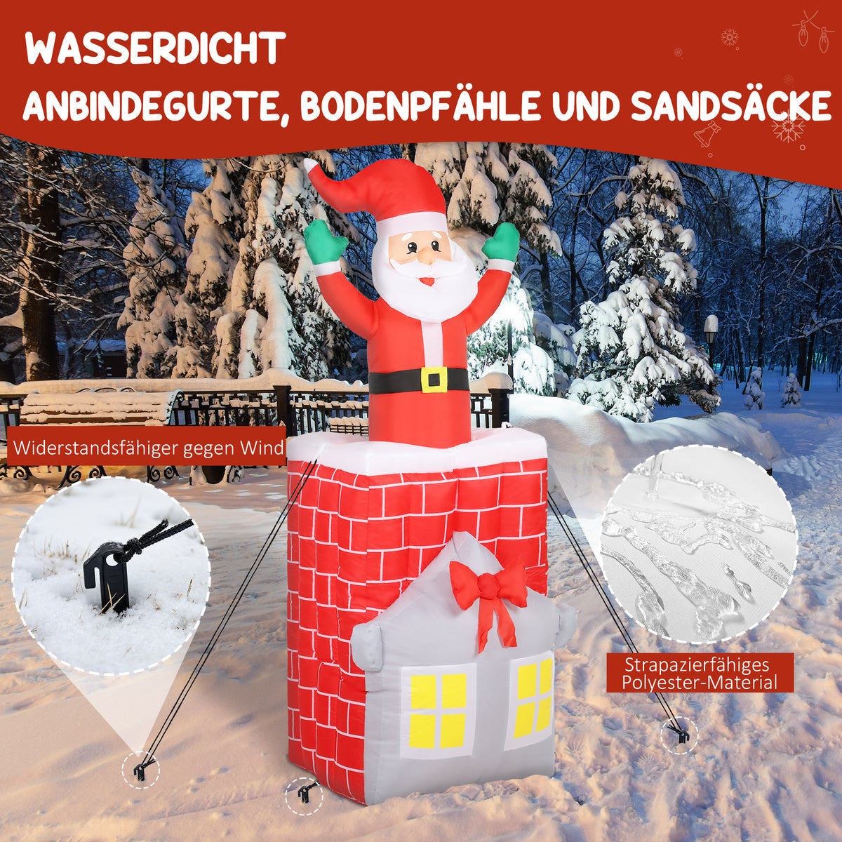 Opblaasbare kerstdecoratie, kerstman in schoorsteen, leds, ventilator (6)