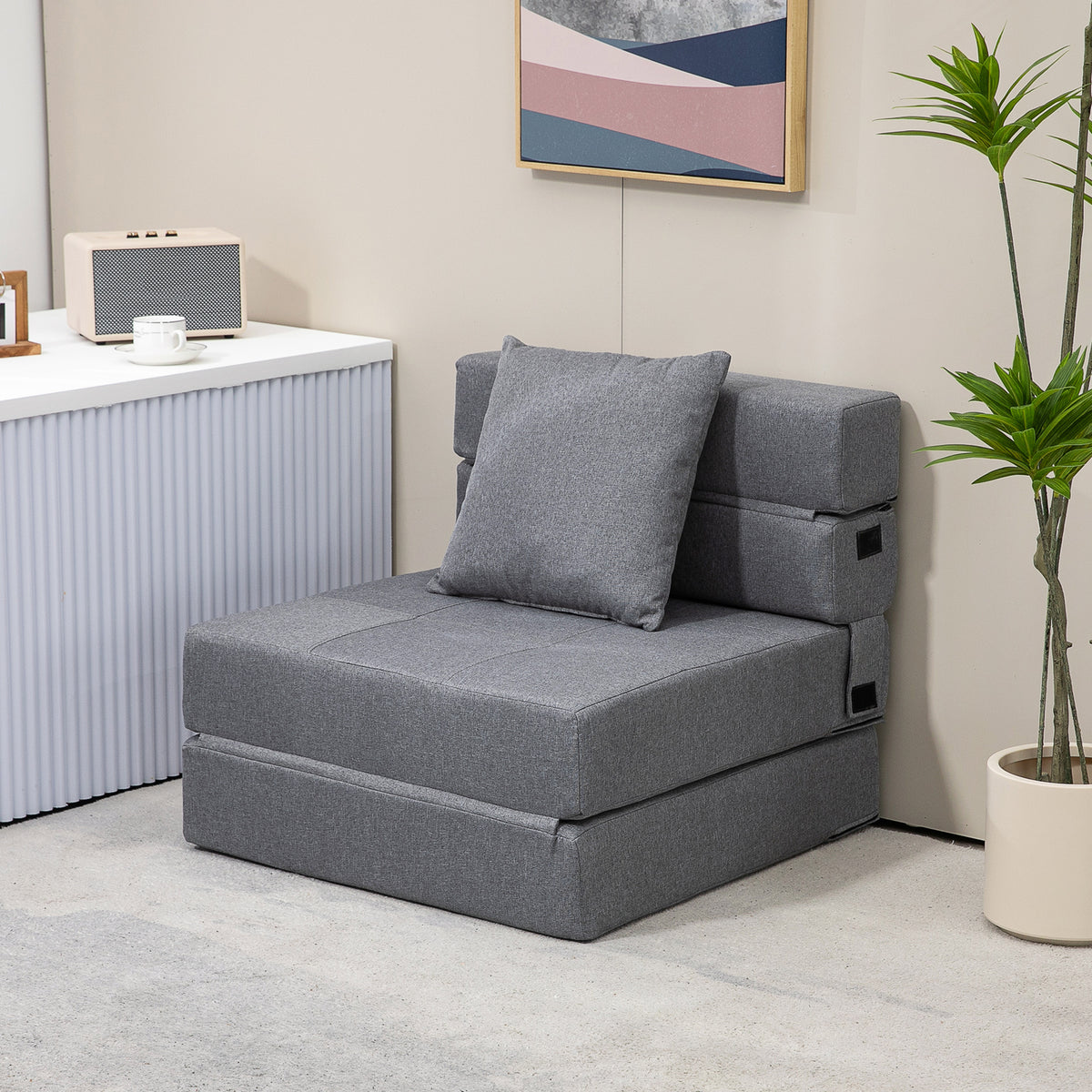 Slaapfauteuil relaxfauteuil logeerbed, afneembare hoes, 70 cm x 70 cm x 61 cm, donkergrijs (2)