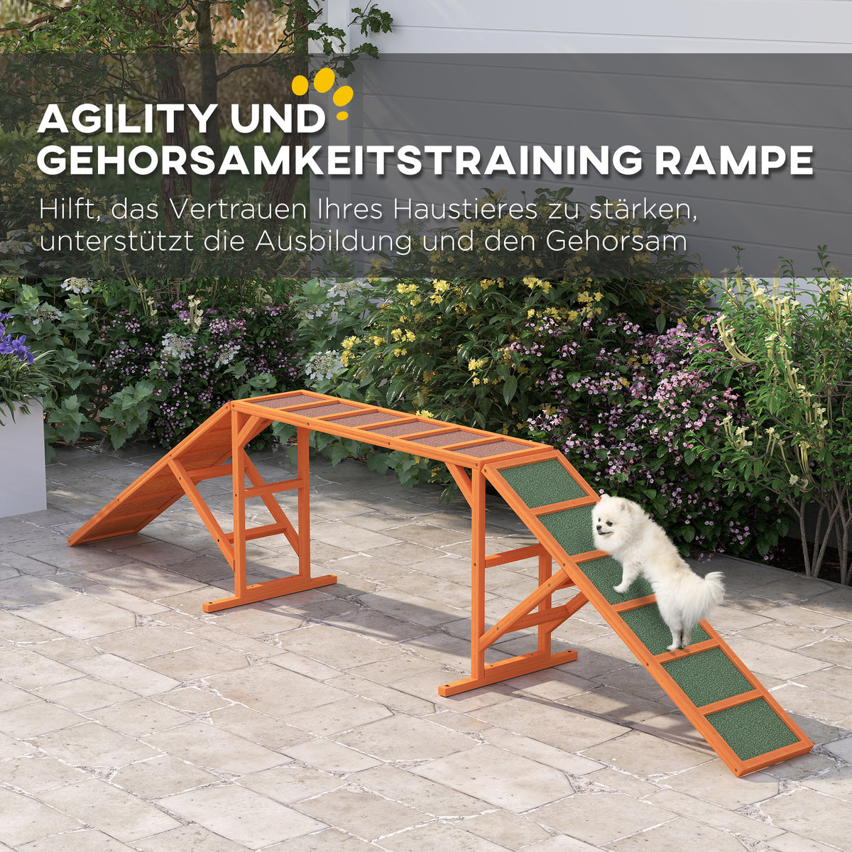 Agility hondenhelling, parcours, antislip, weerbestendig, hout, 335 x 55 x 60 cm, oranje (4)