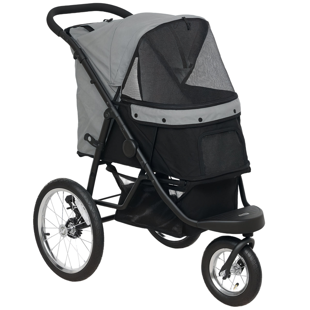 Hondenbuggy, huisdierenwagen voor kleine honden en katten, met opbergmand, opvouwbaar met één klik, grijs