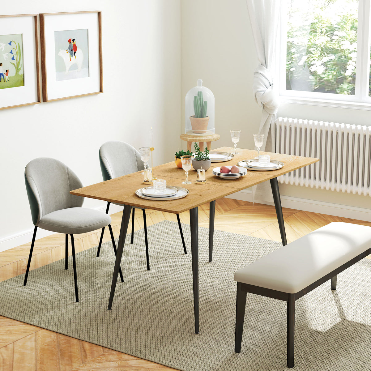 Uitschuifbare eettafel, uitbreidbare tafel voor 6-8 personen, keukentafel met stevige stalen poten (2)