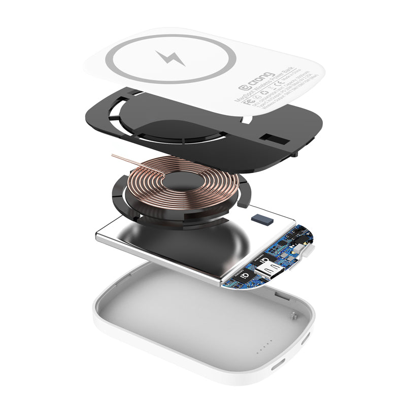 Crong MagSpot powerbank - ultradunne draadloze powerbank met MagSafe 5000mAh, USB-C 20W PD (wit) (2)