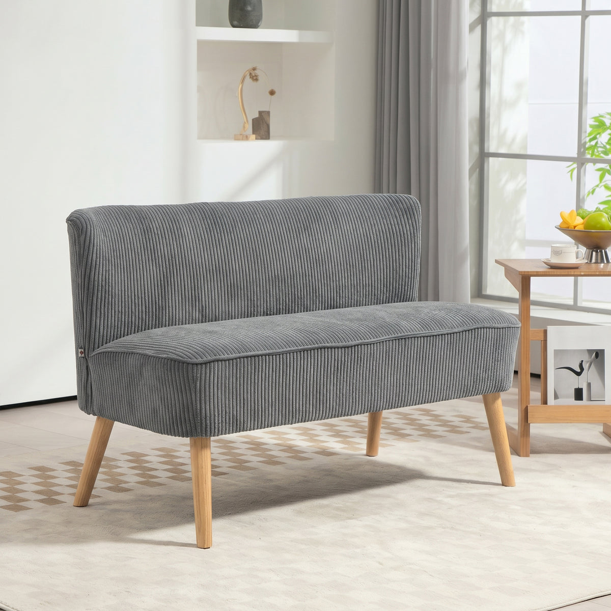 2-zits gestoffeerde bank, hout, fluweelachtig polyester, schuimstof, 117 x 56,5 x 77 cm, grijs (2)