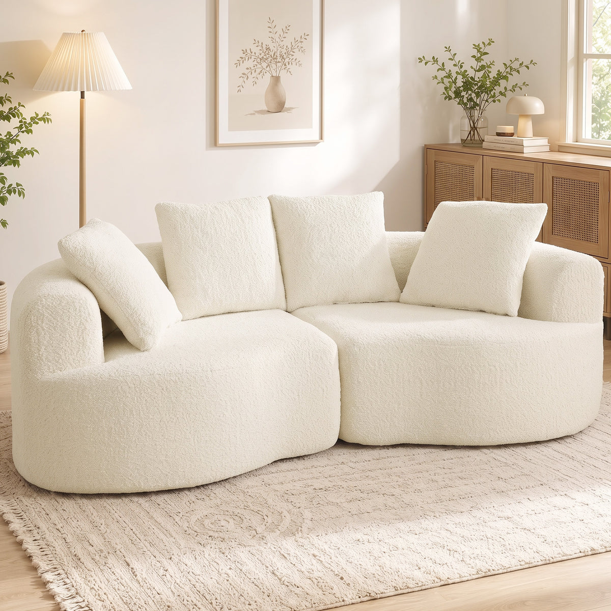3-zitsbank 207 cm Cloud-bank met chenille-look, 4 sierkussens voor slaapkamer, montage zonder gereedschap (2)