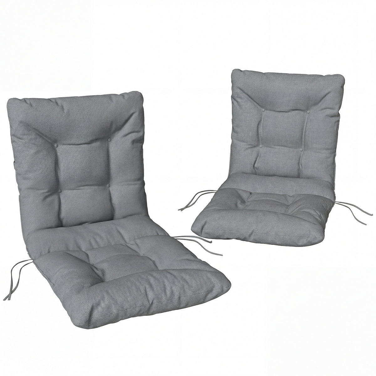 Outdoor-zitkussen met rugleuning en linten, waterafstotende kussens voor binnen en buiten, lichtgrijs