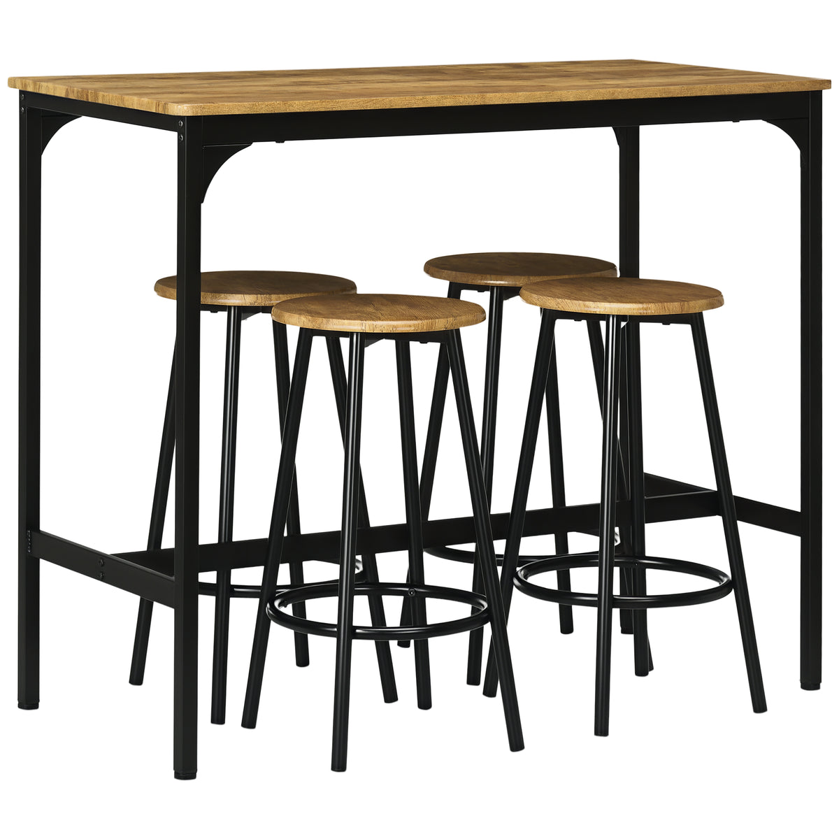 5-delige bartafelset in industrieel design, 1 bartafel, 4 barkrukken, zithoek, keukentoonbank, zwart + bruin