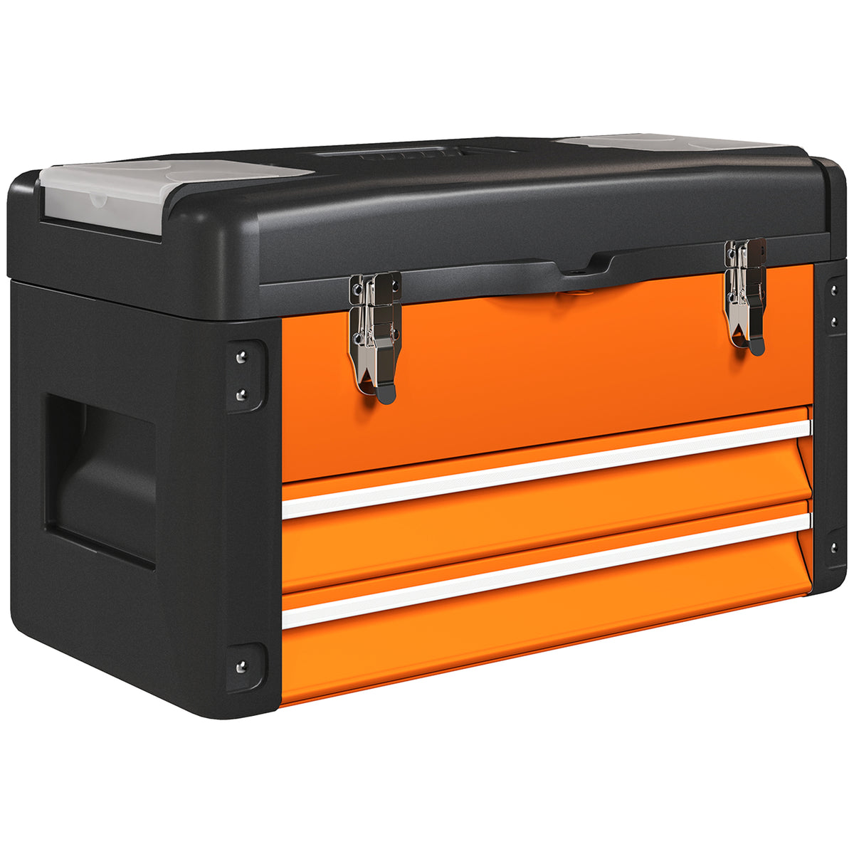 Gereedschapskist leeg, 49,7 x 25,3 x 28,9 cm gereedschapskist met lade, mini-box staal oranje