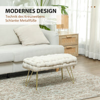 Moderne poef met metalen poten, gestoffeerde zitting, voor woonkamer, slaapkamer, hal, crèmewit (4)