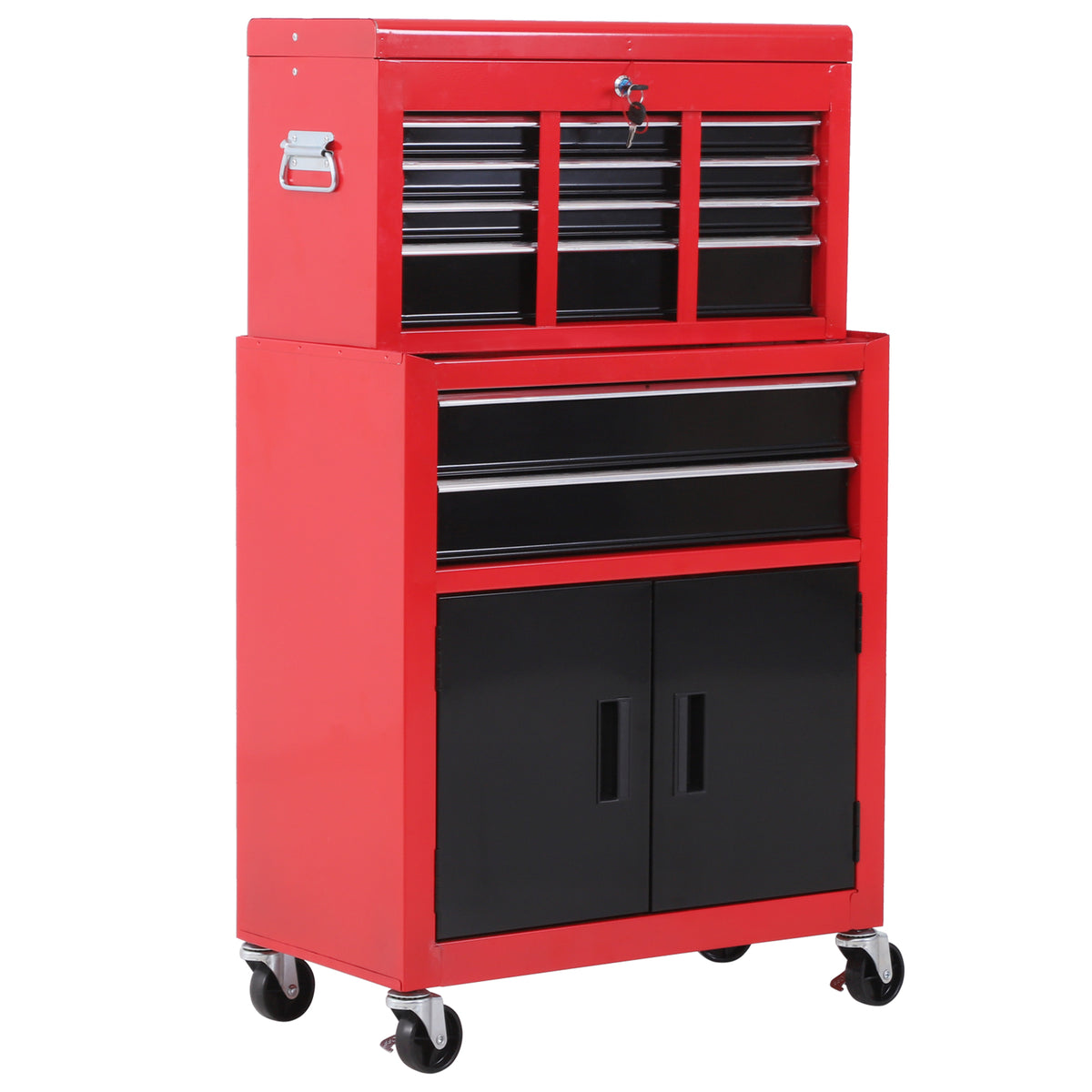 Gereedschapskast met gereedschapskist, verrijdbaar, 6 laden, metaal, rood
