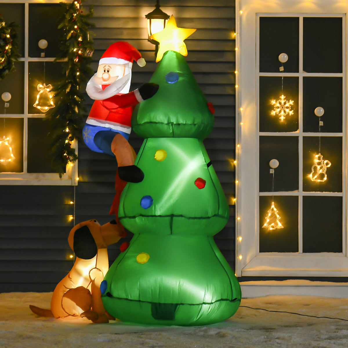 Opblaasbare kerstboom, kerstdecoratie, 1,8 m, incl. ventilator, 123 cm x 85 cm x 180 cm, groen + rood (2)
