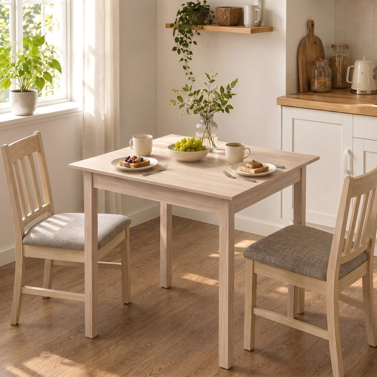 Keukentafel eettafel vierkante tafel, modern design, 75 cm x 75 cm x 76 cm, natuurlijk hout (2)