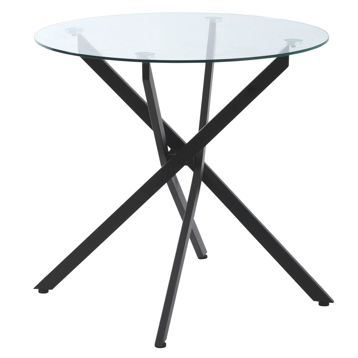 Moderne glazen eettafel, 80 cm diameter, keukentafel met blad van gehard glas en metalen poten, voor 4 personen