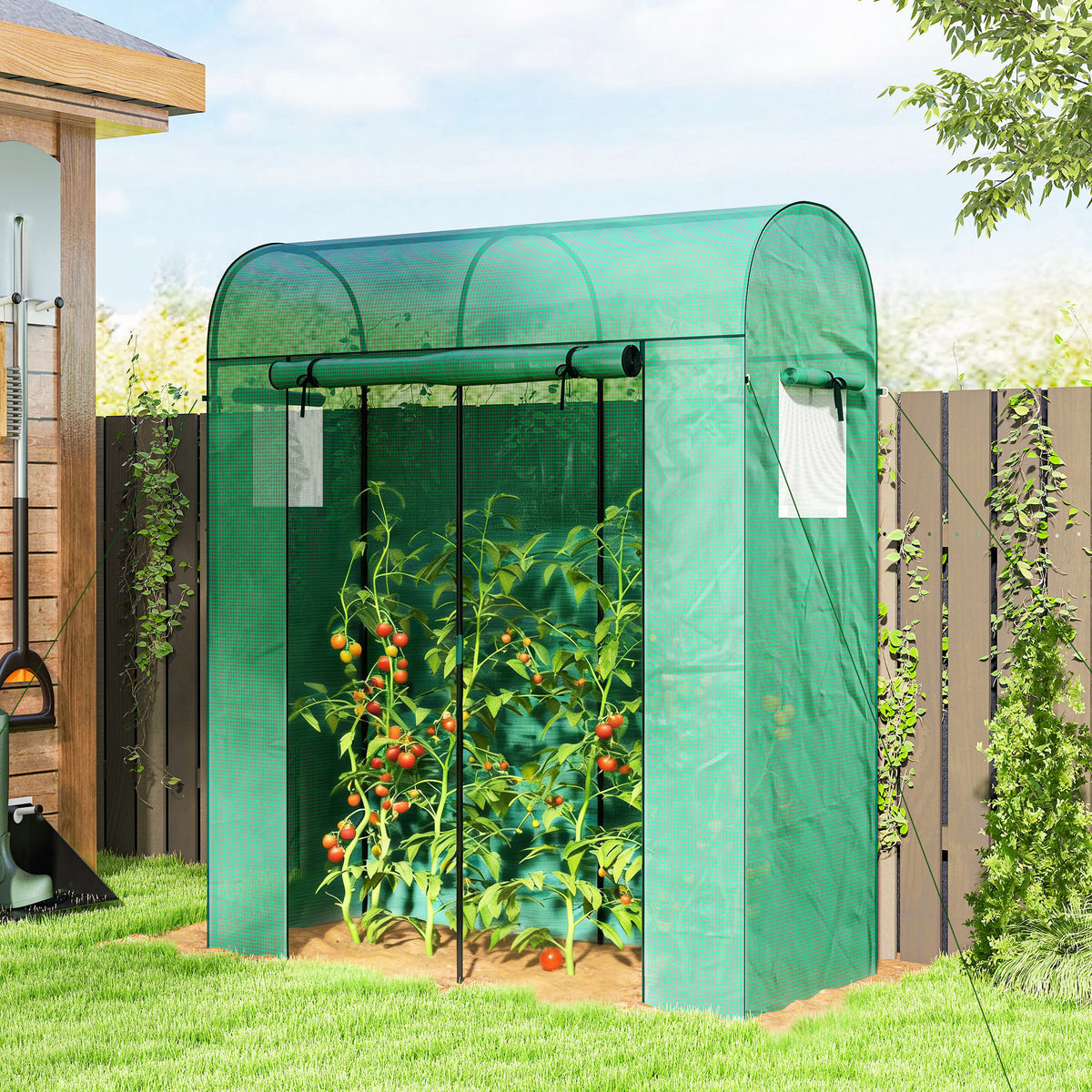 Tomatenkas foliekas met roldeur, gaasraam en boogdak 170 x 68 x 200 cm groen (2)