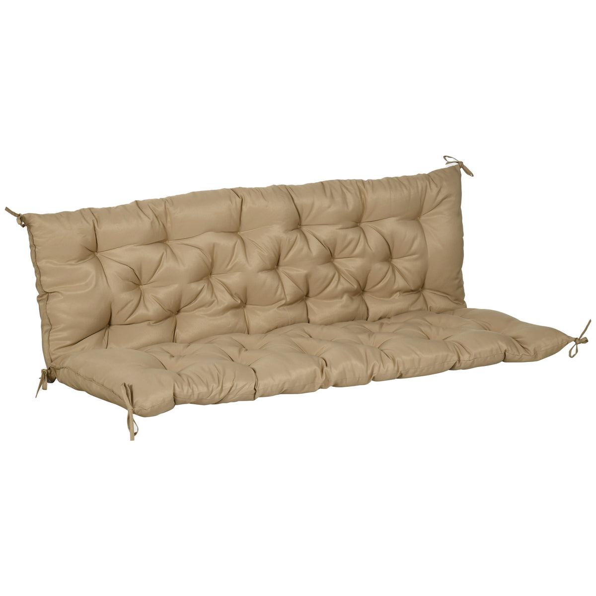 3-zits bankkussen 150x98x8 cm, bankkussen met linten, bankkussen voor tuinmeubelen, schommelbank, kaki