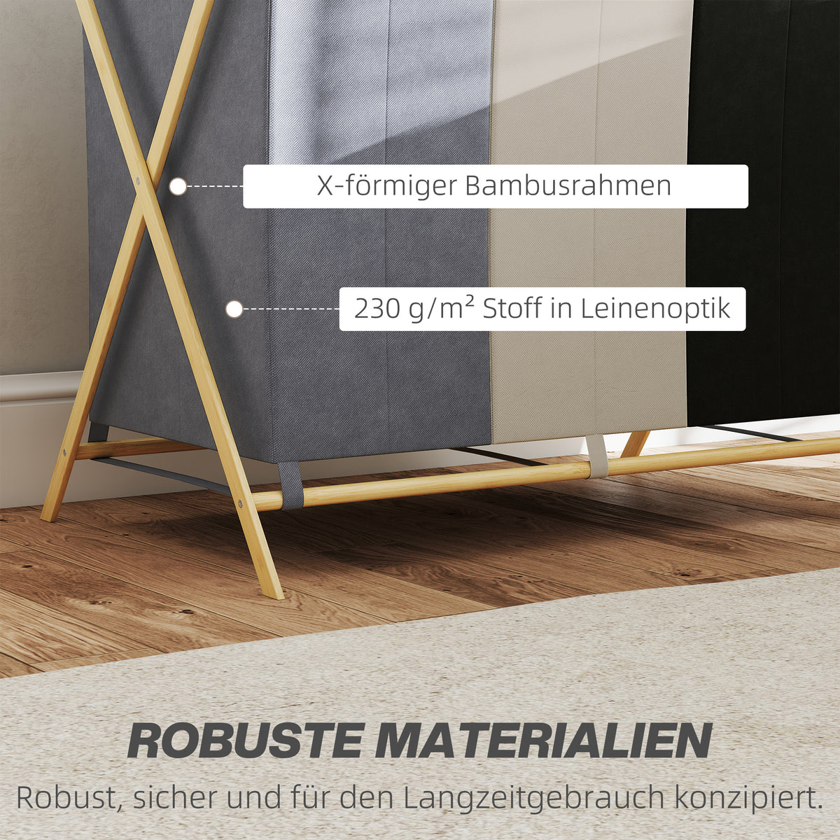 Wasgoedmand met 3 vakken 129L Opvouwbare wasmand voor bijkeuken slaapkamer meerkleurig (6)