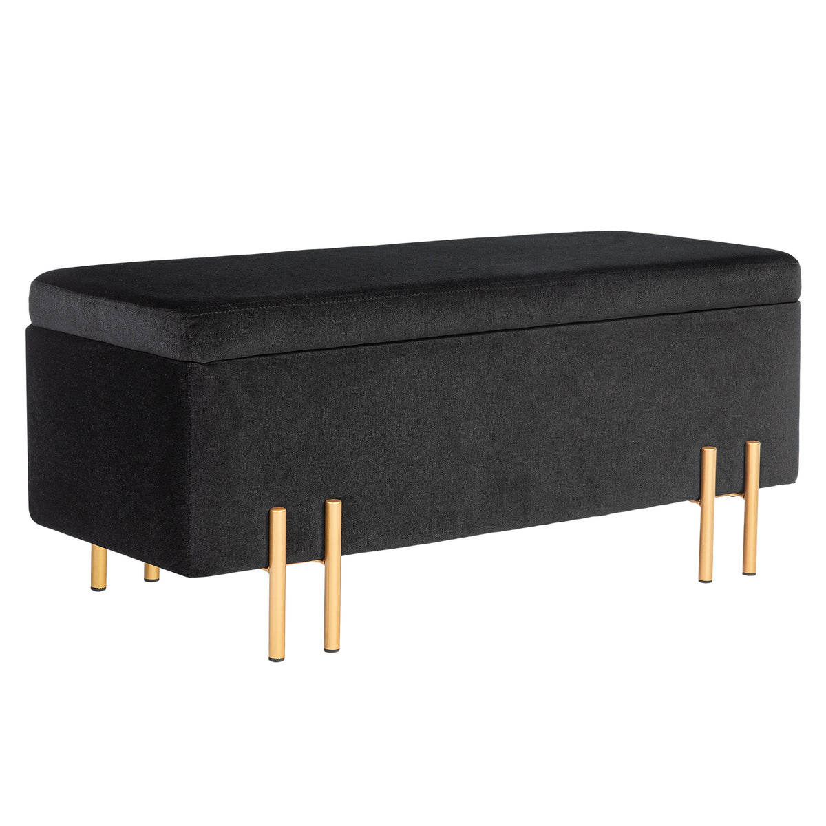 Bank, gestoffeerde bank met opbergruimte, metaal, rubberwood, schuimrubber, 100 x 40 x 42 cm, zwart