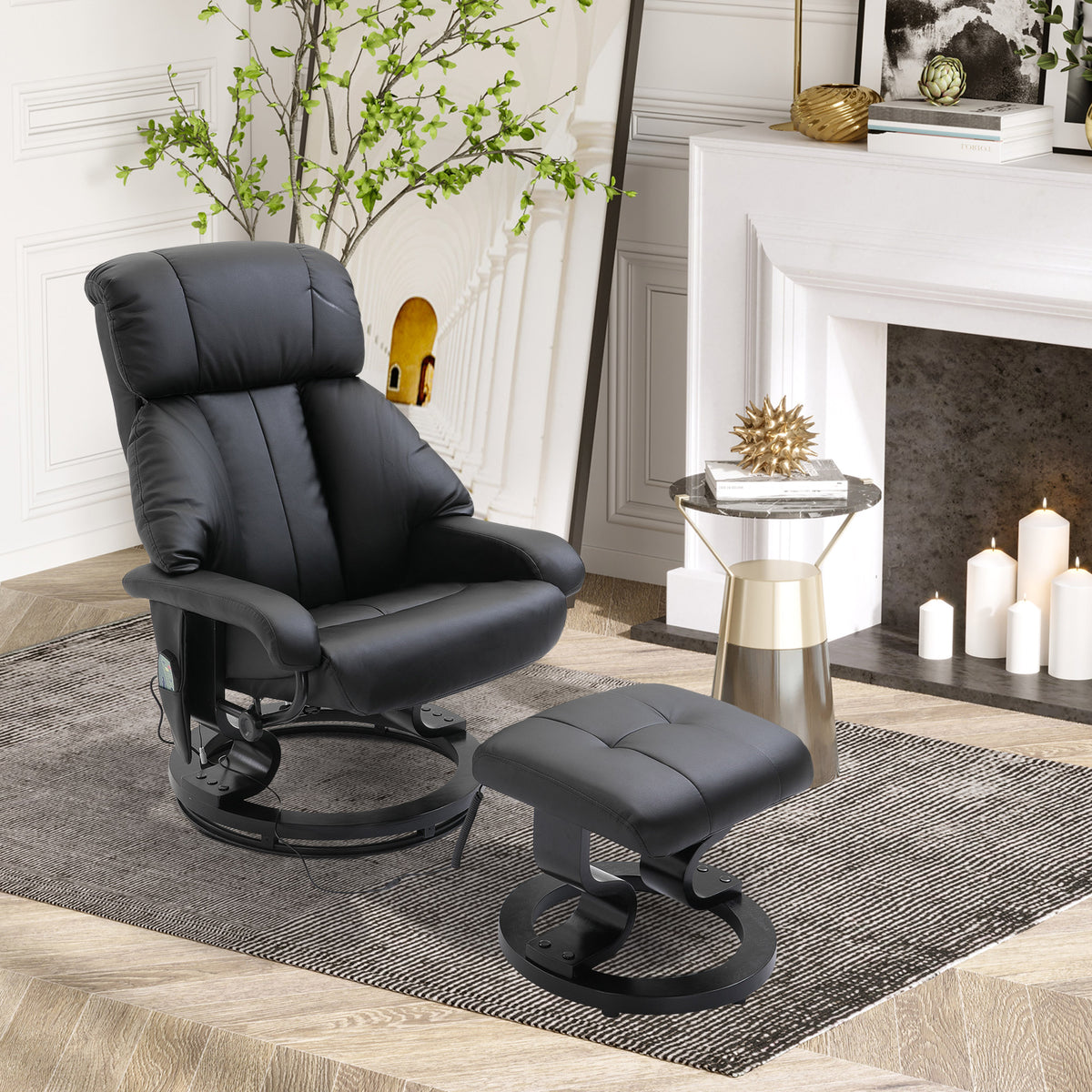 Massagestoel met voetenbank, 10 vibratiepunten, 145° verstelbare rugleuning, zwart (2)