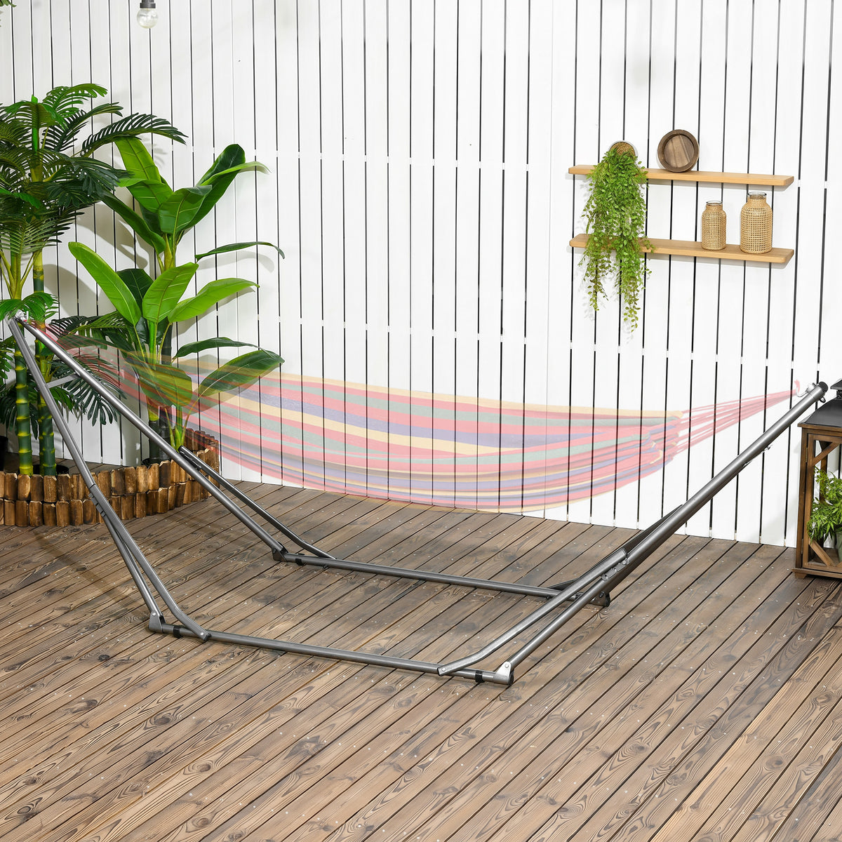 2-in-1 hangmatstandaard, weerbestendig, hangstoelstandaard wasrek, 290 cm x 92 cm x 88 cm, zwart (2)