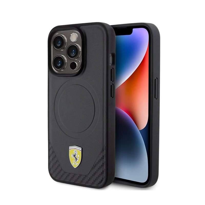 Ferrari Carbon Metal Logo MagSafe - hoesje voor iPhone 15 Pro (zwart)