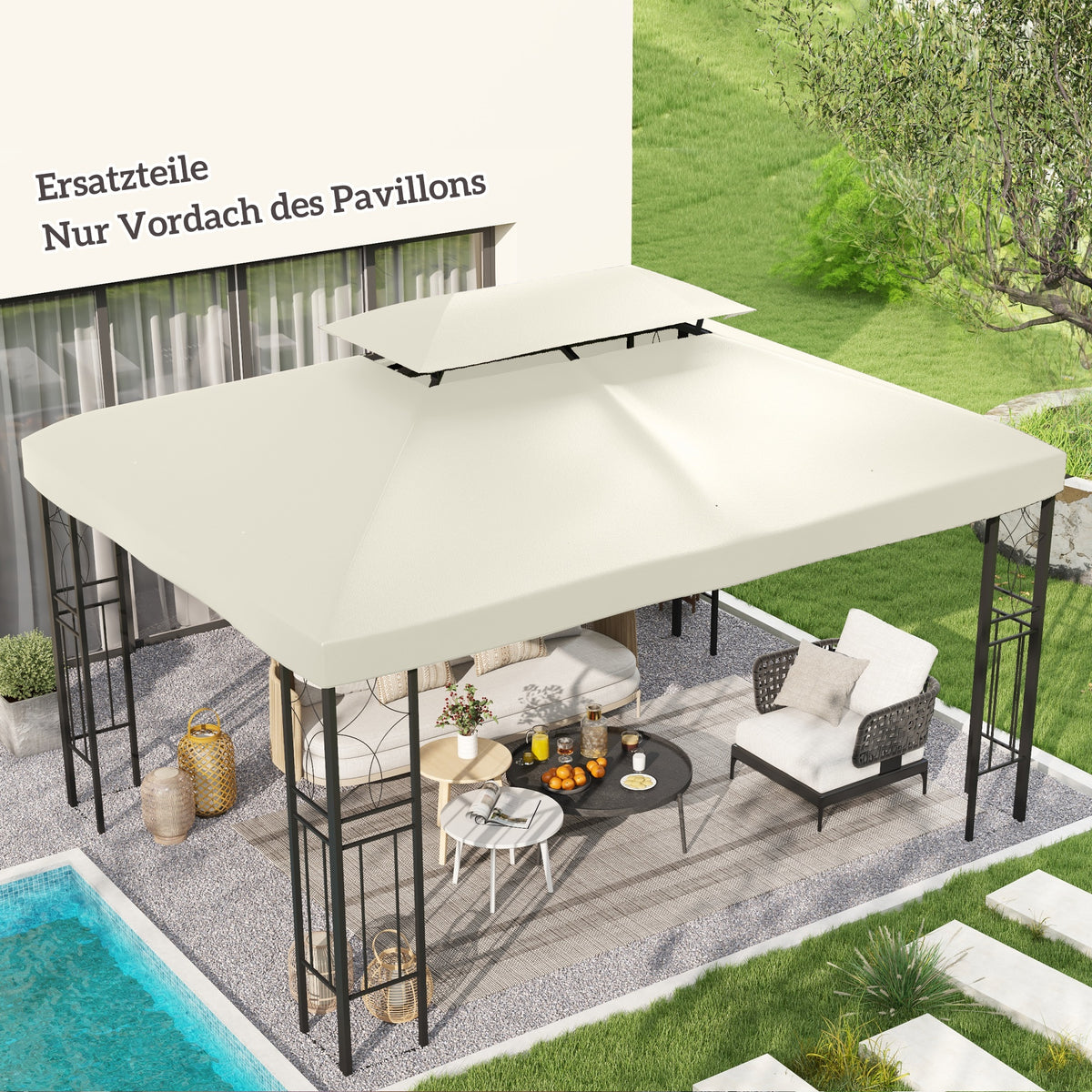 Vervangend dak voor paviljoen 3 x 4 m waterafstotend paviljoendak met dubbel dak vervangende hoes voor (2)