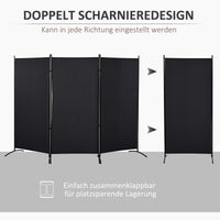Ruimteverdeler, 3-delig privacyscherm, scheidingswand met metalen frame, zwart (4)