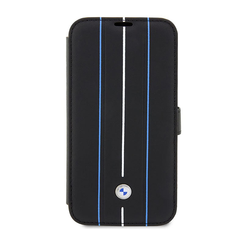 BMW Booktype Leather Stamp Blue Lines - hoesje voor iPhone 14 Pro (zwart) (2)